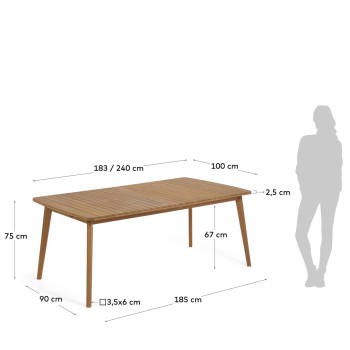 Hanzel extendable outdoor table in solid eucalyptus wood 183 (240) x 100 cm FSC 100%