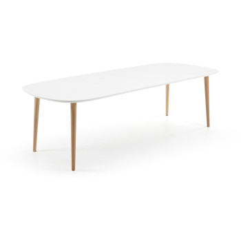 Oqui extendable table, white lacquered MDF, solid beech legs, 160(260)x 100cm
