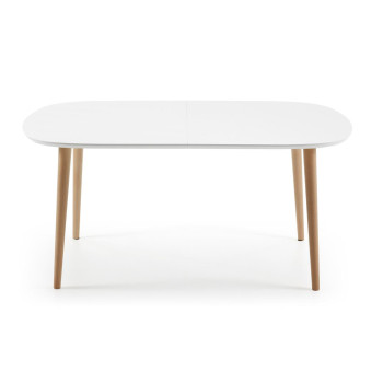Oqui extendable table, white lacquered MDF, solid beech legs, 160(260)x 100cm