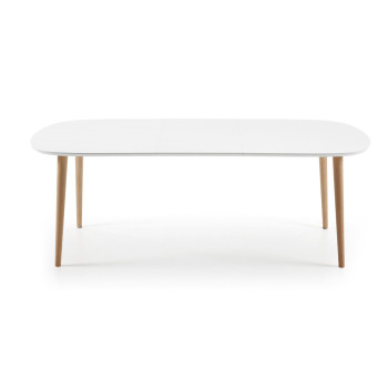 Oqui extendable table, white lacquered MDF, solid beech legs, 160(260)x 100cm
