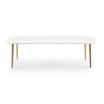 Oqui extendable table, white lacquered MDF, solid beech legs, 160(260)x 100cm