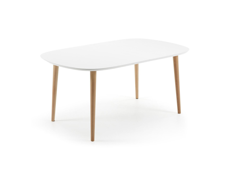Oqui extendable table, white lacquered MDF, solid beech legs, 160(260)x 100cm