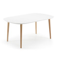 Oqui extendable table, white lacquered MDF, solid beech legs, 160(260)x 100cm