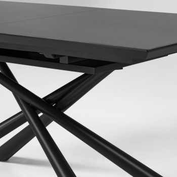 Theone extendable table in glass and steel legs with black finish 160 (210) x 90 cm