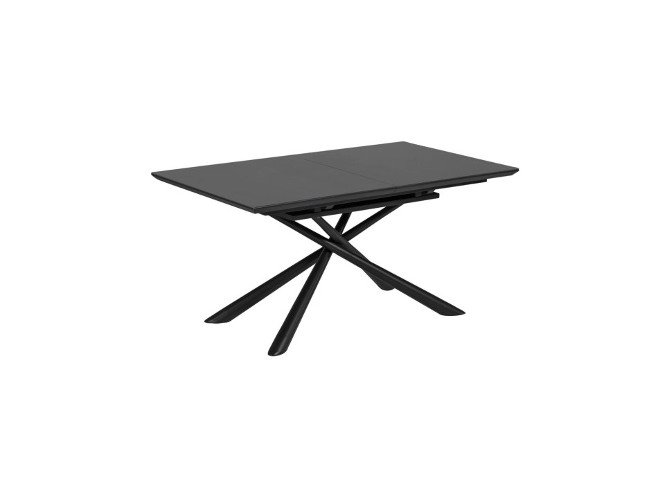 Theone extendable table in glass and steel legs with black finish 160 (210) x 90 cm