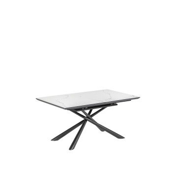 Theone extendable table in white porcelain with black finish steel legs, 160 (210) x 90 cm