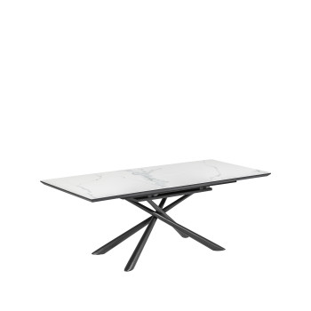 Theone extendable table in white porcelain with black finish steel legs, 160 (210) x 90 cm