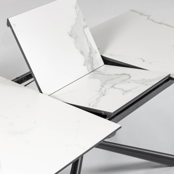 Theone extendable table in white porcelain with black finish steel legs, 160 (210) x 90 cm