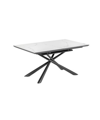 Theone extendable table in white porcelain with black finish steel legs, 160 (210) x 90 cm