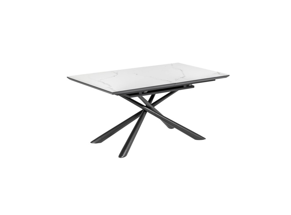 Theone extendable table in white porcelain with black finish steel legs, 160 (210) x 90 cm