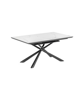 Theone extendable table in white porcelain with black finish steel legs, 160 (210) x 90 cm