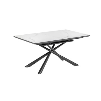 Theone extendable table in white porcelain with black finish steel legs, 160 (210) x 90 cm