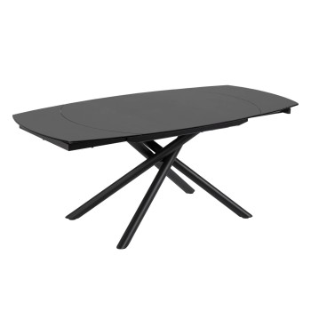 Yodalia extendable table in glass and steel legs, black finish, 130 (190) x 100 cm