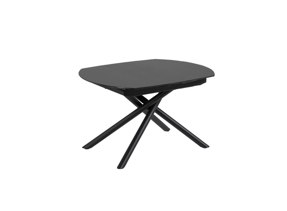 Yodalia extendable table in glass and steel legs, black finish, 130 (190) x 100 cm