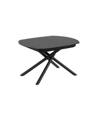 Yodalia extendable table in glass and steel legs, black finish, 130 (190) x 100 cm