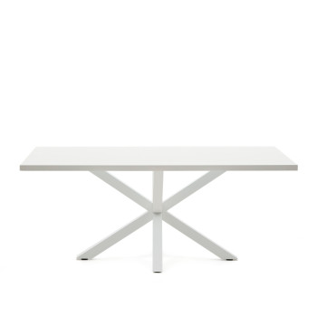Argo melamine table with white finish and steel legs with white finish 200 x 100 cm