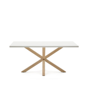 Argo melamine table with white finish and wood-effect steel legs, 160 x 100 cm