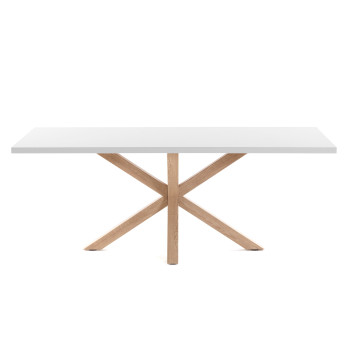 Argo melamine table with white finish and wood-effect steel legs, 160 x 100 cm