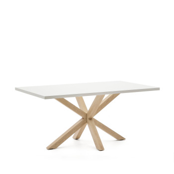 Argo melamine table with white finish and wood-effect steel legs, 160 x 100 cm
