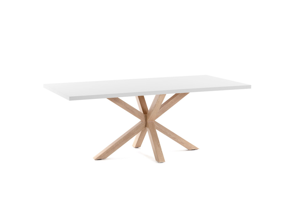 Argo melamine table with white finish and wood-effect steel legs, 160 x 100 cm