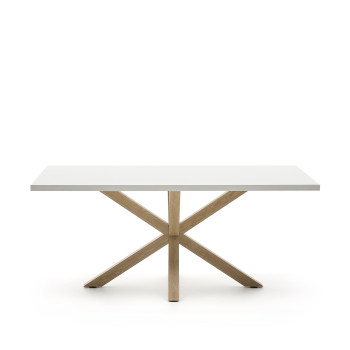 Argo melamine table with white finish and wood-effect steel legs, 180 x 100 cm