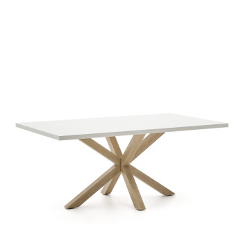 Argo melamine table with white finish and wood-effect steel legs, 180 x 100 cm