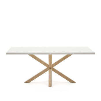 Argo melamine table with white finish and wood-effect steel legs, 200 x 100 cm