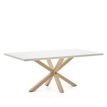 Argo melamine table with white finish and wood-effect steel legs, 200 x 100 cm