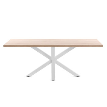 Argo melamine table with natural finish and steel legs with white finish 200 x 100 cm