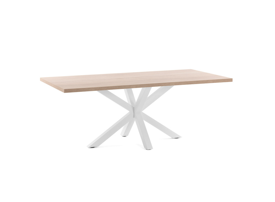 Argo melamine table with natural finish and steel legs with white finish 200 x 100 cm