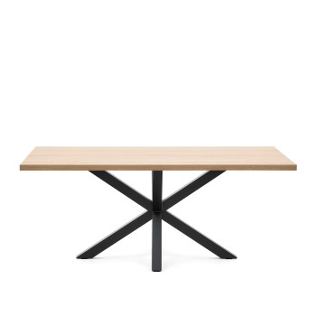 Argo melamine table with natural finish and black steel legs, 200 x 100 cm
