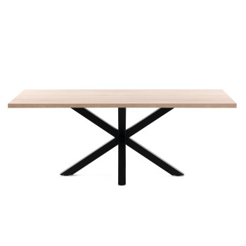 Argo melamine table with natural finish and black steel legs, 200 x 100 cm