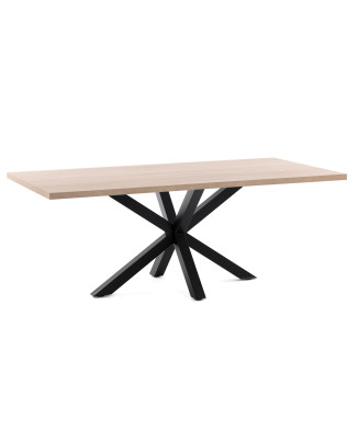 Argo melamine table with natural finish and black steel legs, 200 x 100 cm