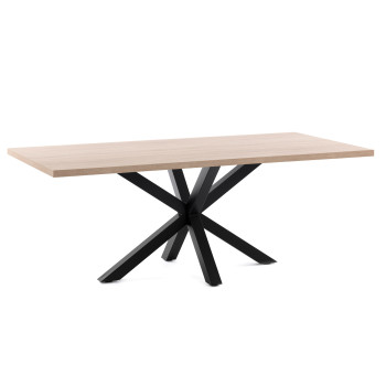 Argo melamine table with natural finish and black steel legs, 200 x 100 cm