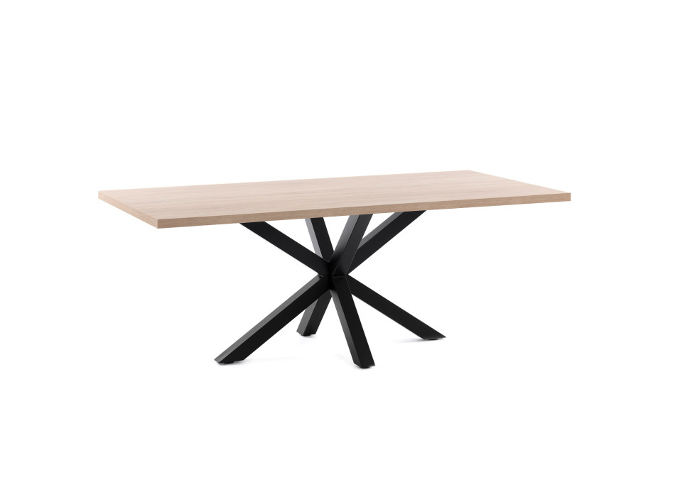 Argo melamine table with natural finish and black steel legs, 200 x 100 cm