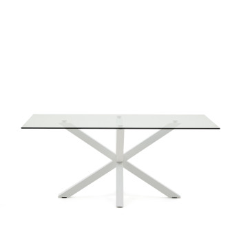 Argo glass table with steel legs and white finish, 180 x 100 cm