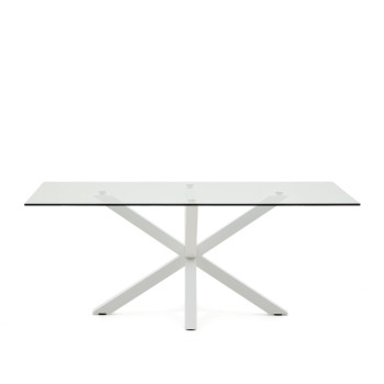 Argo glass table with steel legs and white finish, 200 x 100 cm