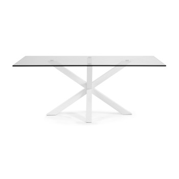 Argo glass table with steel legs and white finish, 200 x 100 cm