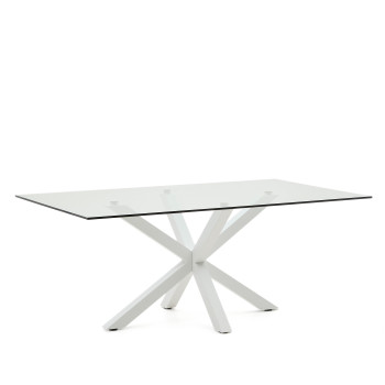 Argo glass table with steel legs and white finish, 200 x 100 cm
