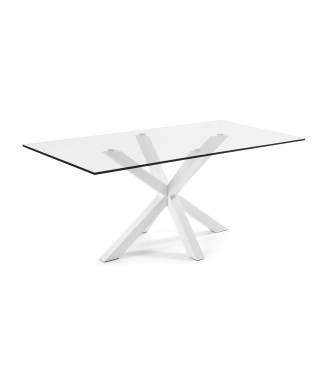 Argo glass table with steel legs and white finish, 200 x 100 cm
