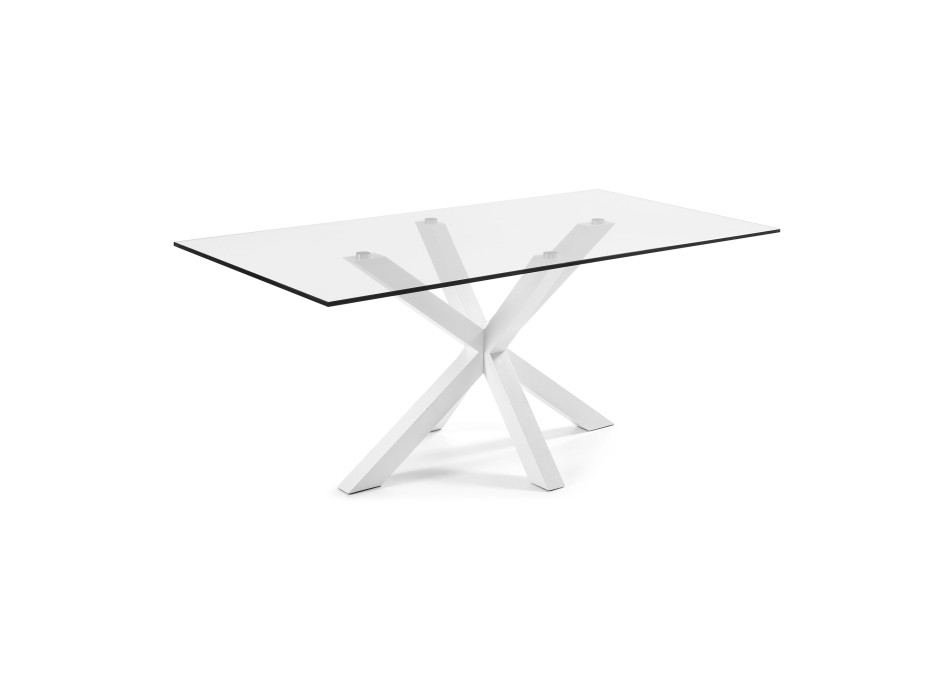 Argo glass table with steel legs and white finish, 200 x 100 cm