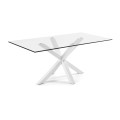 Argo glass table with steel legs and white finish, 200 x 100 cm