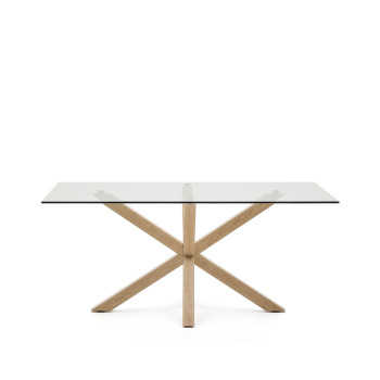 Argo glass table with wood-effect steel legs, 160 x 90 cm