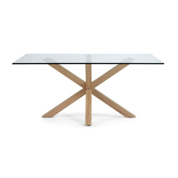 Argo glass table with wood-effect steel legs, 160 x 90 cm