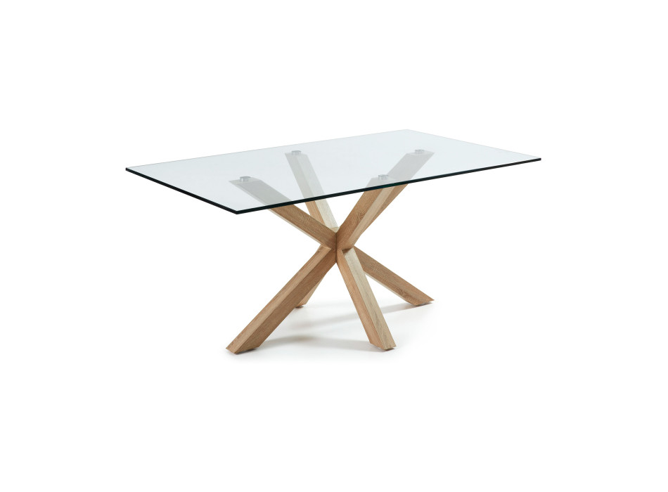 Argo glass table with wood-effect steel legs, 160 x 90 cm