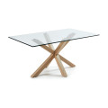 Argo glass table with wood-effect steel legs, 160 x 90 cm