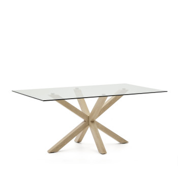Argo glass table with wood-effect steel legs, 180 x 100 cm
