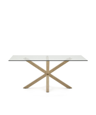 Argo glass table with wood-effect steel legs, 180 x 100 cm