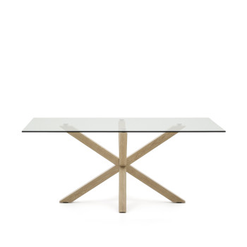 Argo glass table with wood-effect steel legs, 180 x 100 cm