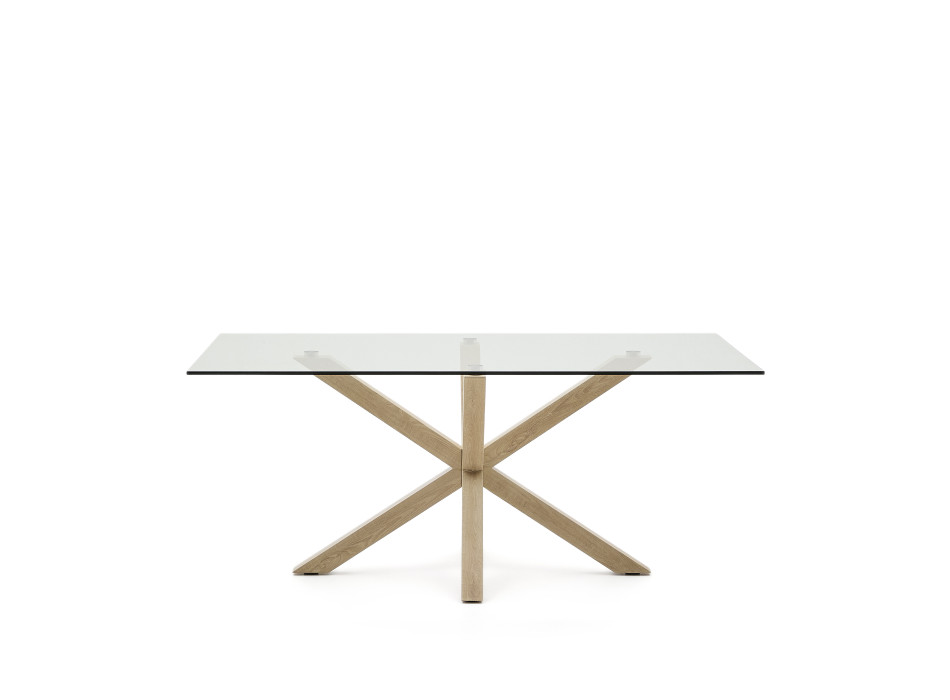 Argo glass table with wood-effect steel legs, 180 x 100 cm
